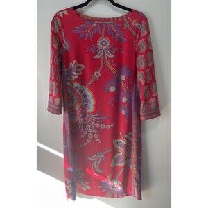 Gretchen Scott Floral Print Shift Dress Size Small Pink Blue Classic Designer